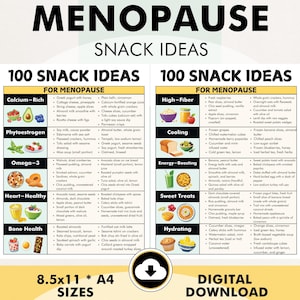 Menopause Diet Help, Snack Ideas for Menopause, Healthy Snack Ideas for Menopause, Printable PDF, Simple Recipes - Three Ingredients or Less