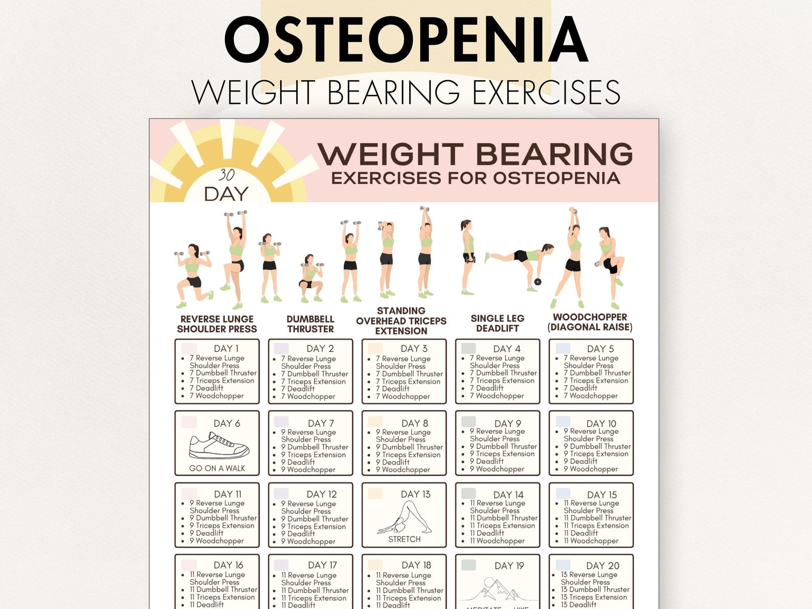 Weight Bearing Exercises for Osteopenia, Printable PDF, at Home Program ...