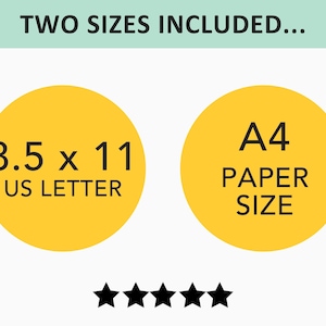 May include: Two yellow circles with black text. The left circle says "8.5 x 11 US Letter". The right circle says "A4 PAPER SIZE".