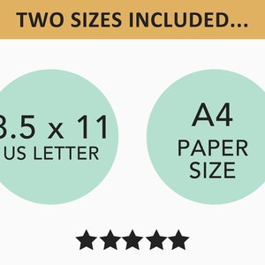 Może przedstawiać: Dostępne są dwa rozmiary do wydruku: 8,5 x 11 cali (format amerykański) i format papieru A4. Obraz przedstawia dwa koła z jasnozielonym tłem i czarnym tekstem.