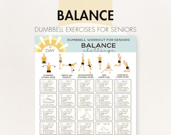 Gleichgewichtsübungen für Senioren PDF, Kurzhantel zu Hause Workout-Routine, inklusive Anleitung (druckbar)