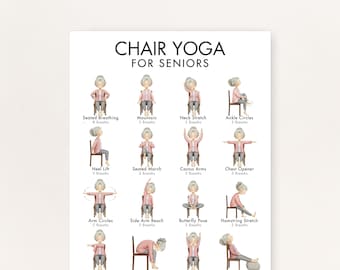 Chair Yoga for Seniors, Printable, Armchair Exercise Program, Four Sizes (8.5x11, 16x20, A4, A3)
