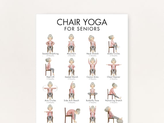 Chair Yoga for Seniors, Printable, Armchair Exercise Program, Four Sizes (8.5x11, 16x20, A4, A3)