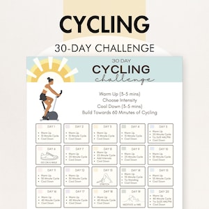 Radsport-Challenge, 30-Tage-Biking-Challenge, druckbare PDF-Datei - enthält Einrichtung, Intensitätsanleitung sowie Tipps zum Aufwärmen und Abkühlen