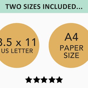 May include: Two sizes of printable paper sizes are shown in yellow circles. The first circle shows 8.5 x 11 US Letter. The second circle shows A4 Paper Size.