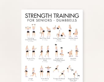 Strength Training for Seniors, Dumbbell Workout for Seniors, Weight Lifting for Functional Strength, Printable PDF, 8.5x11, 16x20, A4, A3