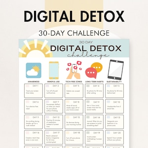 Digital Detox Challenge, Printable PDF, Screen Time Reset Plan, Helps You Unplug from Devices, 8.5x11 and A4 Print Sizes