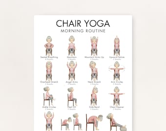 Seniors Chair Yoga, Morning Fitness Routine, Armchair Exercises for Seniors (Printable PDF), Print in 8.5x11, 16x20, A4, or A3 Sizes