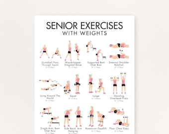 Weight Lifting for Seniors - Dumbbell Workout Routine, Mobility Exercises for Seniors Using Dumbbells, Printable PDF (8.5x11, 16x20, A4, A3)