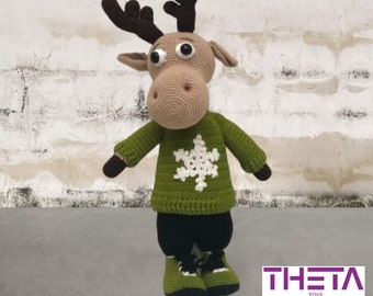 Cute Hand-Knitted Reindeer (Moose) - 40 cm Doll Handmade, Gift for Baby and Children