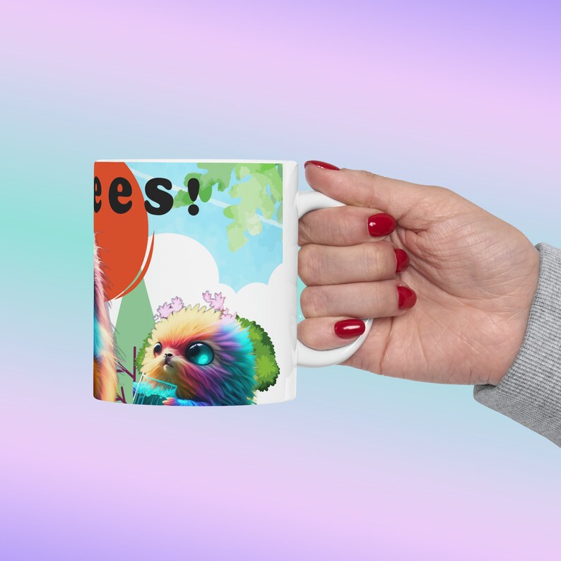 Whimsical Furry Friends Coffee Mug Adorable Colorful Creatures Design 11oz zdjęcie 8