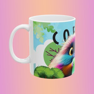 Whimsical Furry Friends Coffee Mug Adorable Colorful Creatures Design 11oz zdjęcie 2