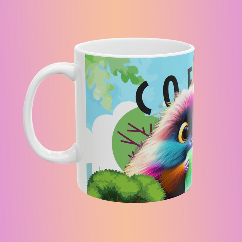 Whimsical Furry Friends Coffee Mug Adorable Colorful Creatures Design 11oz zdjęcie 2