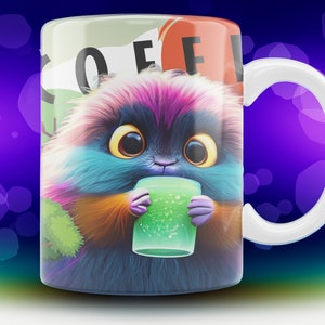 Whimsical Furry Friends Coffee Mug Adorable Colorful Creatures Design 11oz zdjęcie 1