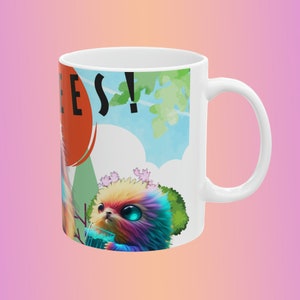 Whimsical Furry Friends Coffee Mug Adorable Colorful Creatures Design 11oz zdjęcie 3