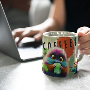 Whimsical Furry Friends Coffee Mug Adorable Colorful Creatures Design 11oz zdjęcie 6