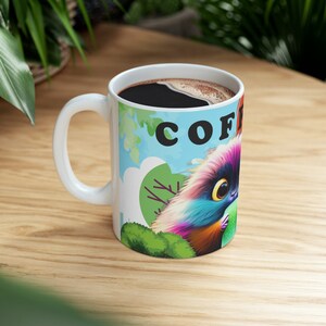 Whimsical Furry Friends Coffee Mug Adorable Colorful Creatures Design 11oz zdjęcie 4