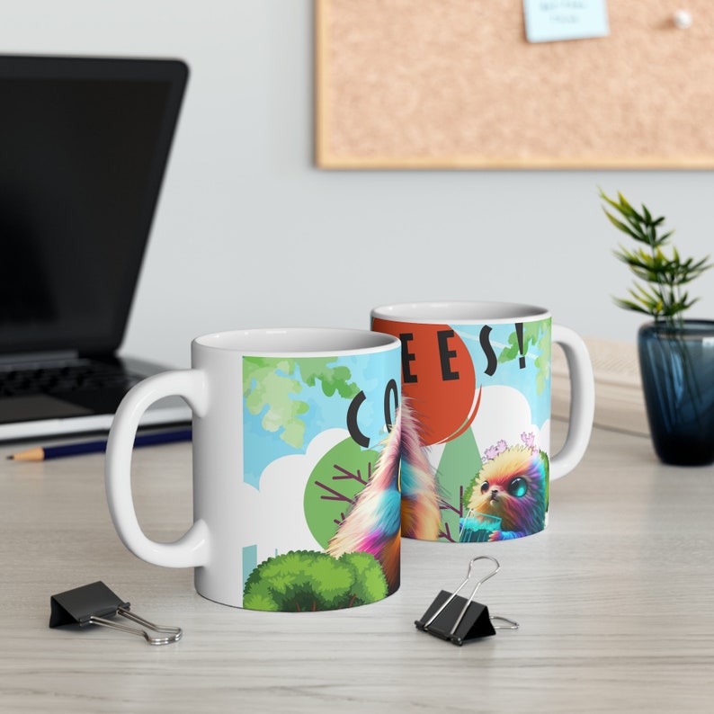 Whimsical Furry Friends Coffee Mug Adorable Colorful Creatures Design 11oz zdjęcie 7