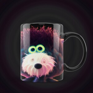 Colorful Monster Themed Ceramic Mug Unique Gift Whimsical Creature Design Artistic Coffee Cup