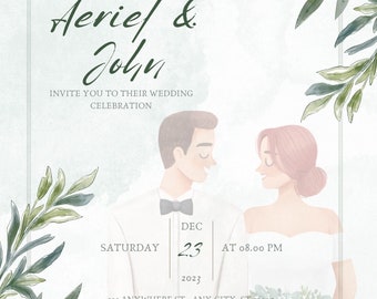 Wedding card invitation - Green Modern Rustic