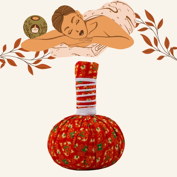 Red Thai Herbal Compress Ball - Relaxing Spa Therapy - Relieve Stress & Muscle Tension, Luxurious Wellness Tool.