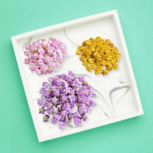 50 pcs Clay Crown Flowers – Purple, Pink, Gold, 1.5 cm, Perfect for Lei, Jewelry, and Decorative Crafts, Calotropis