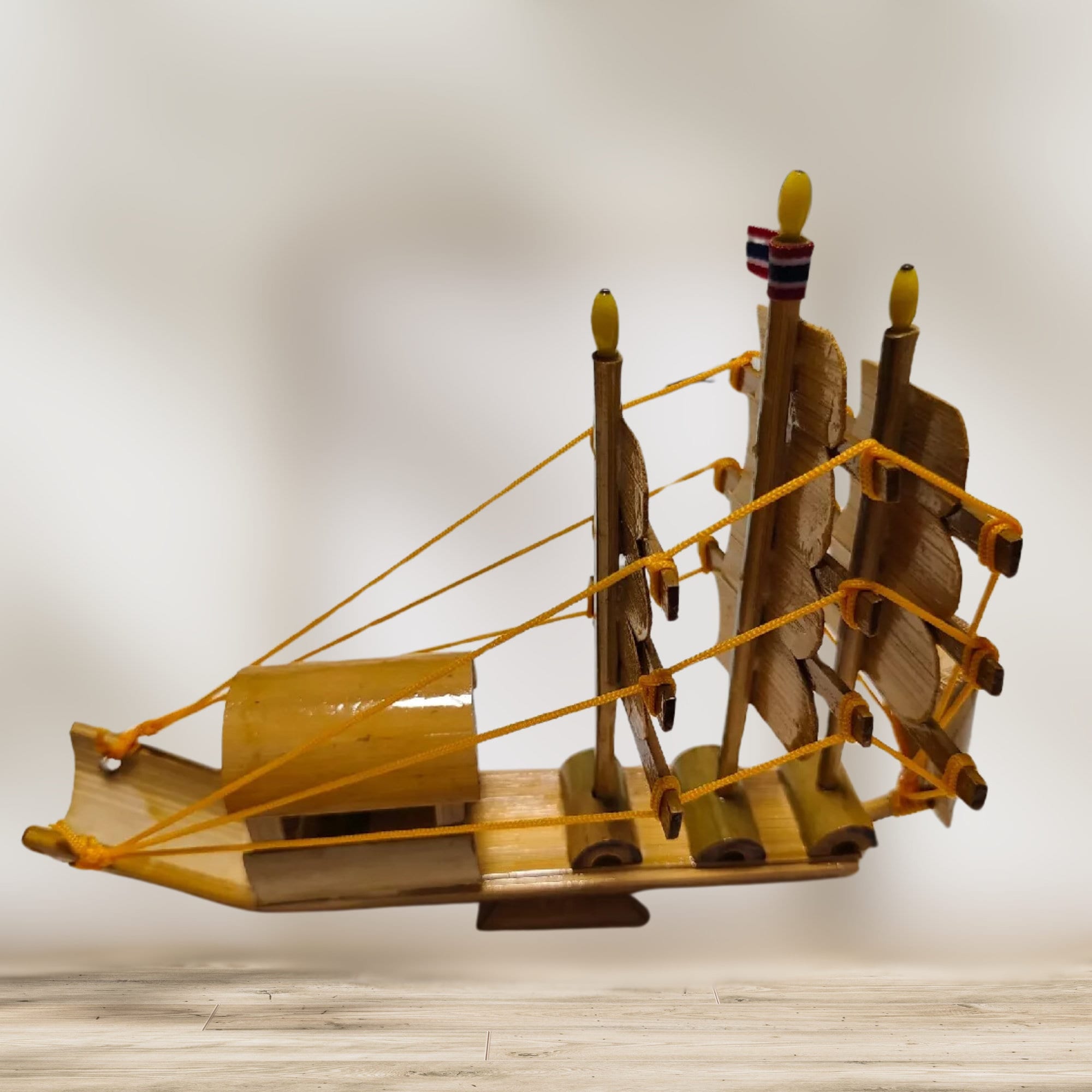 Vintage Ship Model: 10x6 Inches Handmade Bamboo Junk Ship