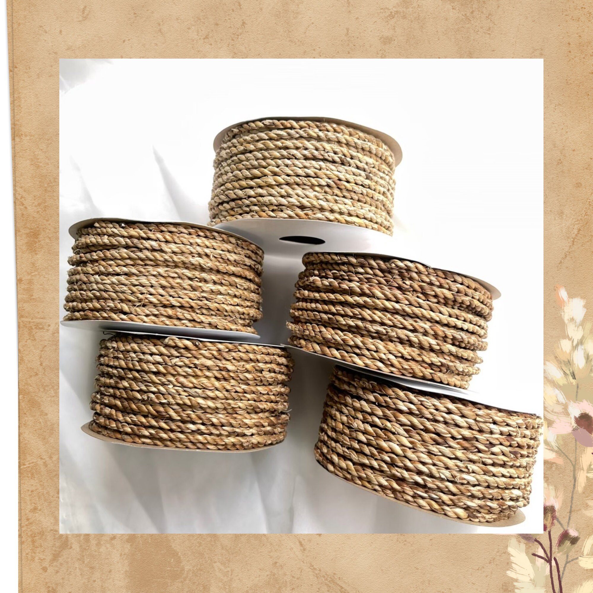 Natural Water Hyacinth Twisted Rope 10 Yards, Variety of 5 Colors 3mm ...