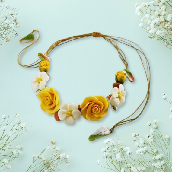 Clay Rose 2-in-1 Headband + Necklace Set: Elegant Floral  display picture 1