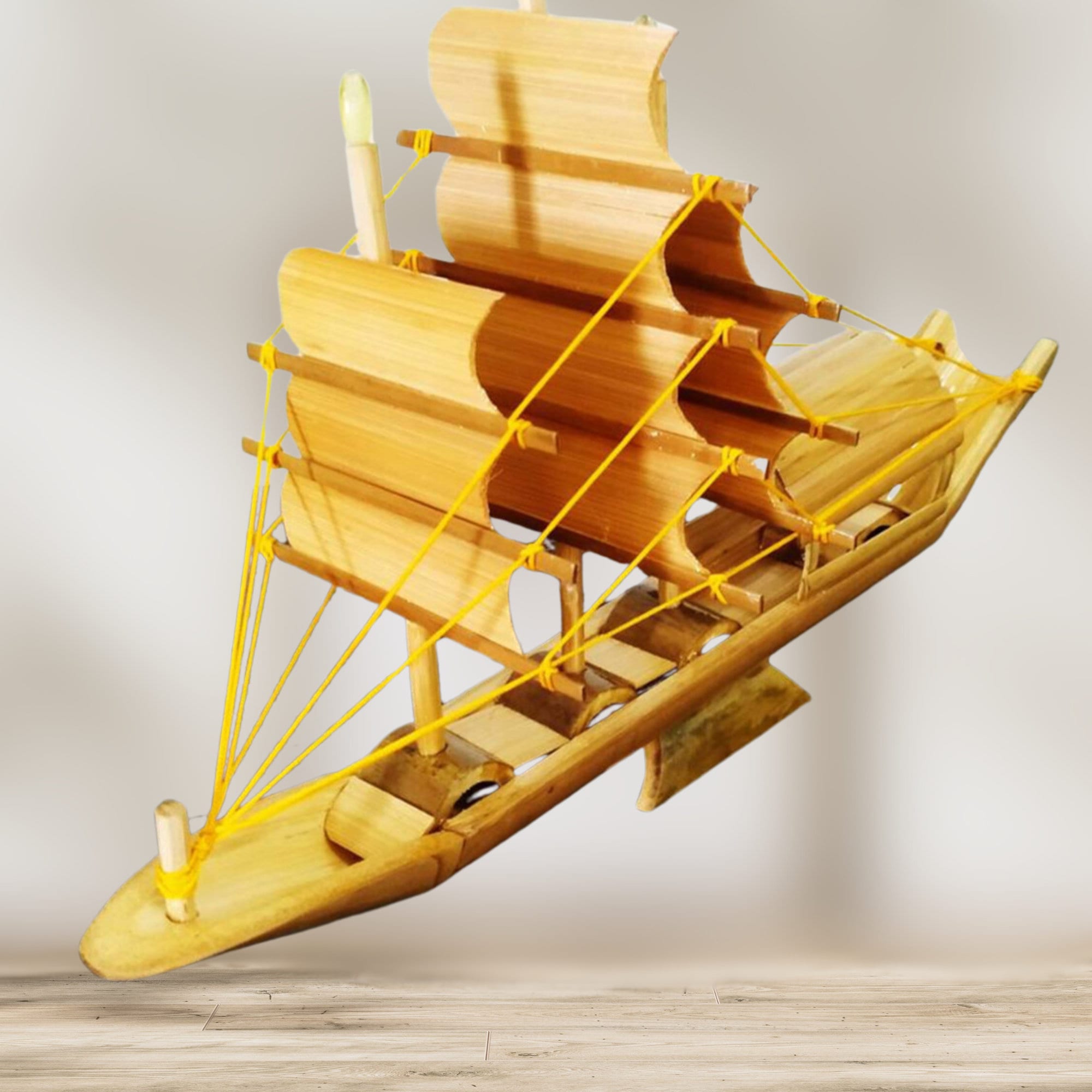 Vintage Ship Model: 10x6 Inches Handmade Bamboo Junk Ship