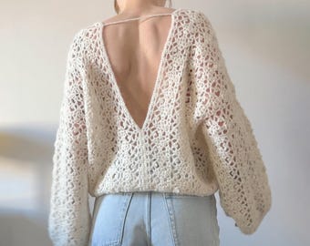 Esme Sweater Crochet Pattern PDF | Open Back V-Neck Crochet Sweater | Lace Pullover Pattern | Oversized Crochet Top | Made to Measure