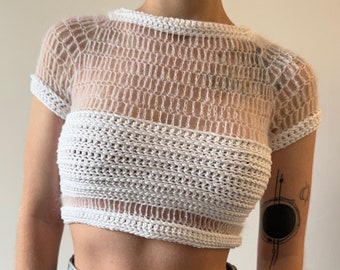 Rizz Sweater 4 in 1 Crochet PDF Pattern | Cozy Mesh Stripped Top, Shrug, T-Shirt | Made-to-Measure Guide