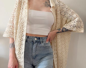 Lynn Shirt Crochet PDF Pattern | Made-to-Measure Lace Mesh Top | Open-work blouse step-by-step tutorial