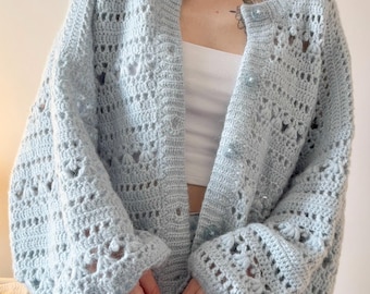 Cardigan Rosemarie Patron PDF au crochet | Pull oversize en dentelle, Pull délicat | Tutoriel pas à pas avec photos et vidéos
