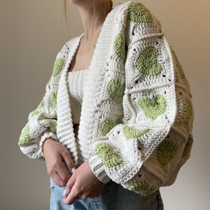 Heartie Cardigan Crochet PDF Pattern | Heart Granny Square Sweater | Valentine's Made To Measure Tutorial with photos