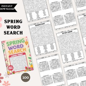 100 Printable Spring Word Searches | Digital Print Spring Word Puzzle | Fun Printable Games