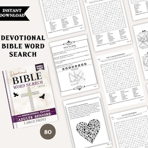 80 Printable Bible Word Searches | Digital Christian Puzzle | Including Prayers and Bible Trivia | Bible Study Activity