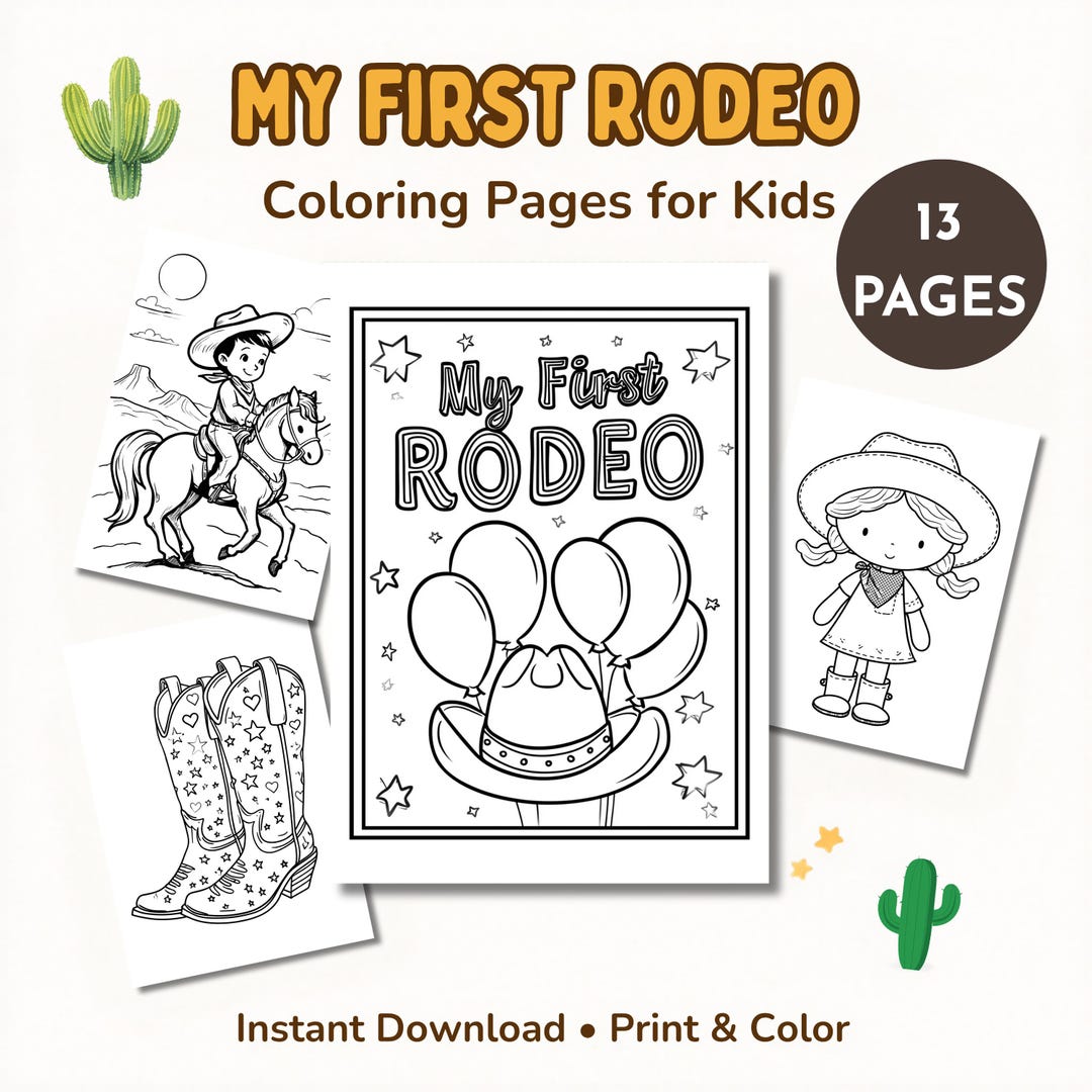First Rodeo Activity Page First Rodeo Coloring Pages for Kids | Western Birthday Activity ...