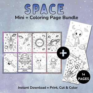 Space Coloring Bundle for Kids | Space Coloring Pages + Mini Coloring Pages | Printable Space Activity | Astronaut Alien Planet PDF