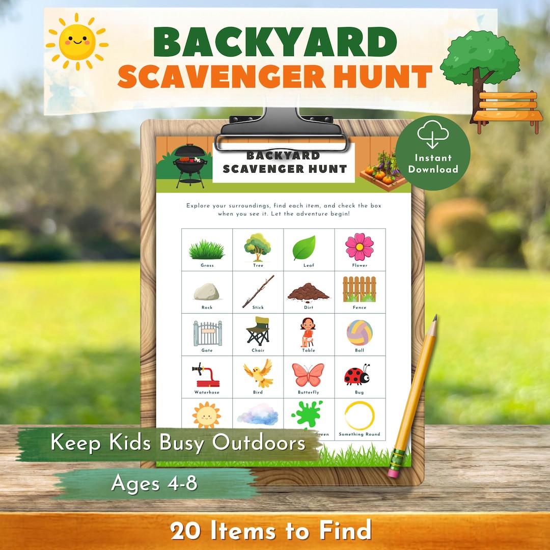 Backyard Scavenger Hunt Printable | Kids Outdoor Activity | Ages 4-8 ...