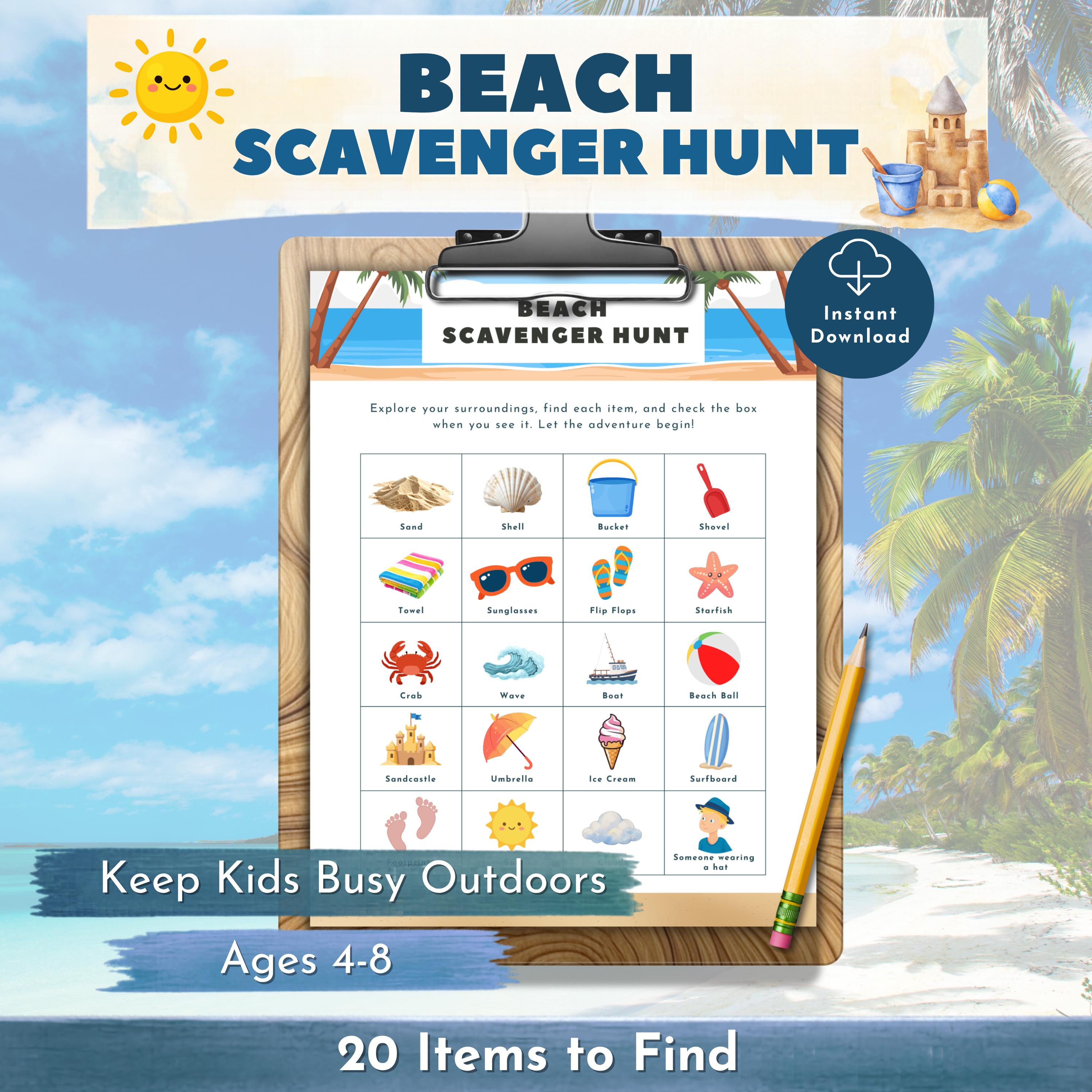 Beach Scavenger Hunt Printable | Kids Outdoor Activity, Ages 4-8 ...