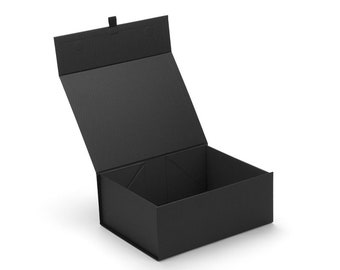 Black Ribbed Magnetic Gift Box, Gift Box, Hamper Box, Magnetic Box, Black Gift Box, Snap Shut Gift Box, Flat Packed, Deep Black gift Box