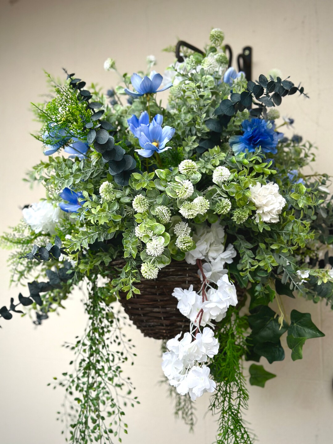 Luxury Artificial Hanging Basket, Spring Floral Decor, Large Outdoor