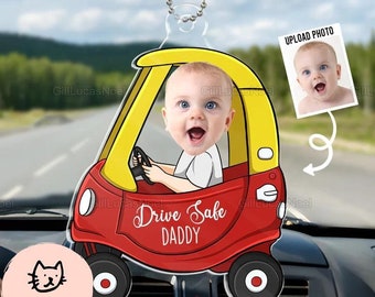 Baby Drive Safe Daddy Car Ornament, Custom Photo Drive Safe Mommy Car Ornament, Car Hanging Ornament, Car Interior Decor, Birthday Gift