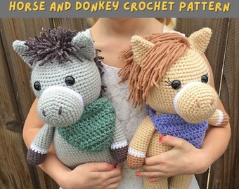 Crochet Donkey and Horse Pattern PDF Easy Amigurumi Animal Pattern Crochet Donkey and Pony Pattern DIY Crochet Plush Toy Tutorial Patterns