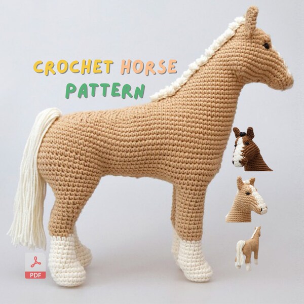 Patron cheval au crochet PDF - Patron animal facile Amigurumi pour cheval au crochet - Patron poney animal - Tutoriels de peluche au crochet DIY