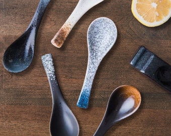 Artisan Japanese Ceramic Soup Spoon - Hand-Glazed Tableware, Unique Design Kitchen Utensil, Ramen Spoon, Oriental Spoon, Noodle, Soup Spoon