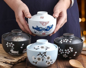 Authentic Nippon Artisanal Ceramic Stew Pots - 4.25-Inch Multi-Design Collection with Lids, Traditional Japanese Tableware for Soup and More