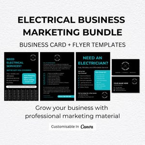 Electrical Business Marketing Bundle Canva Templates | Includes Flyers, Poster and Business Card Template | For Electrician and Contractor
