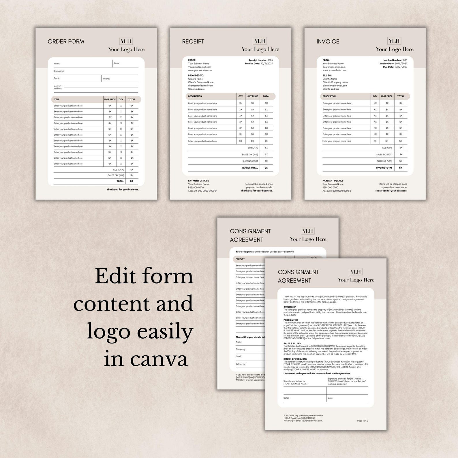 Business Forms Template Bundle Editable in Canva | Includes Order Form ...